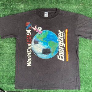 Vintage 90s Energizer Bunny Shirt Black World Cup Soccer Tee